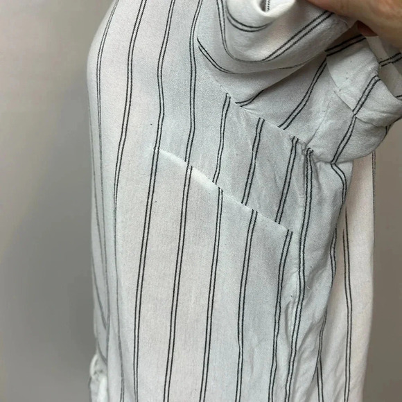 Anko viscose  short sleeve relaxed fit striped blouse waist tie - Picture 3 of 9